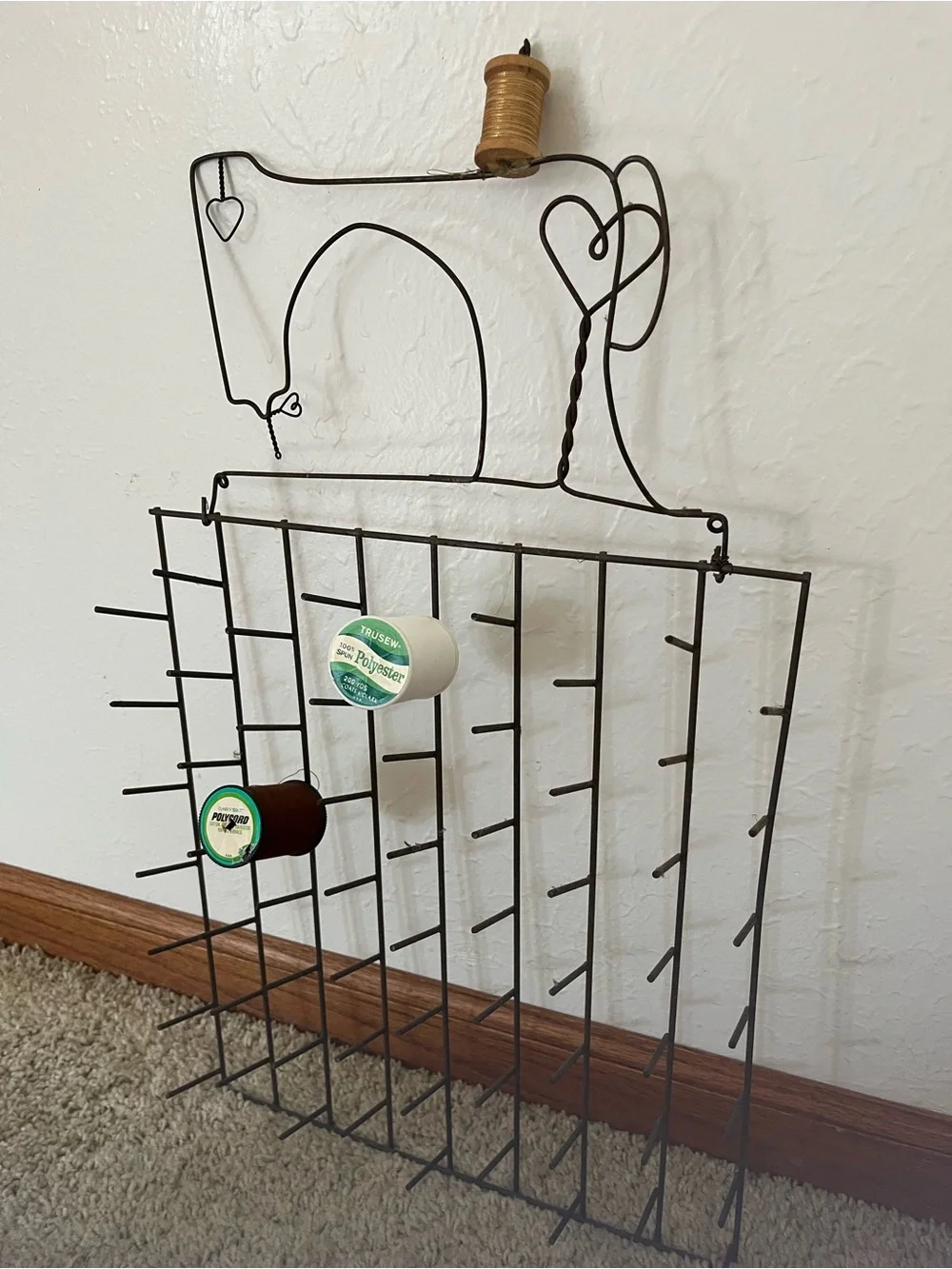 Handcrafted Sewing Machine Wire Wall Rack in Black - Decorative Thread Holder